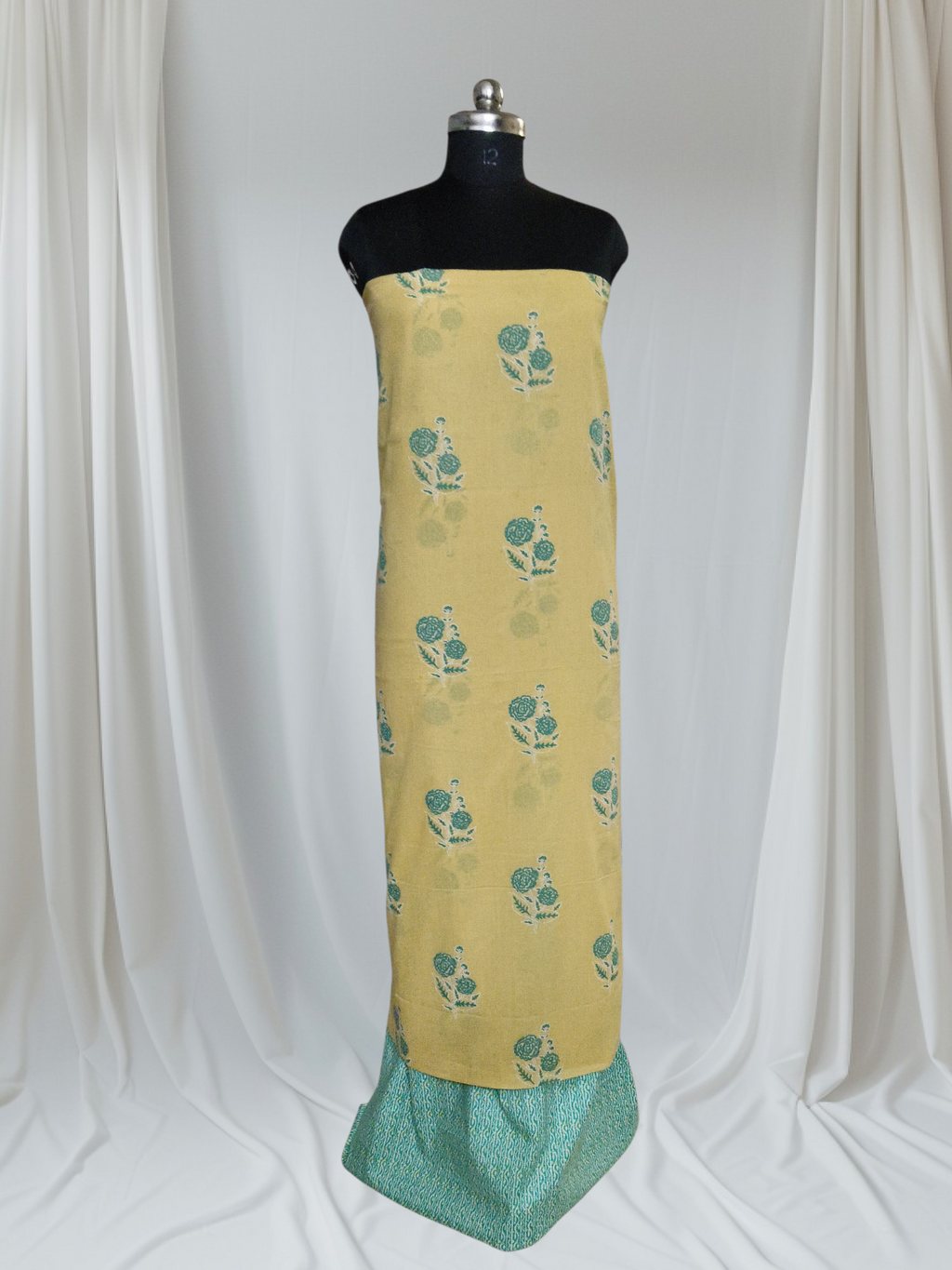 Floral Booti & Striped Block Print 2-Piece Co-ord Set | Yellow & Green | Indian Handloom