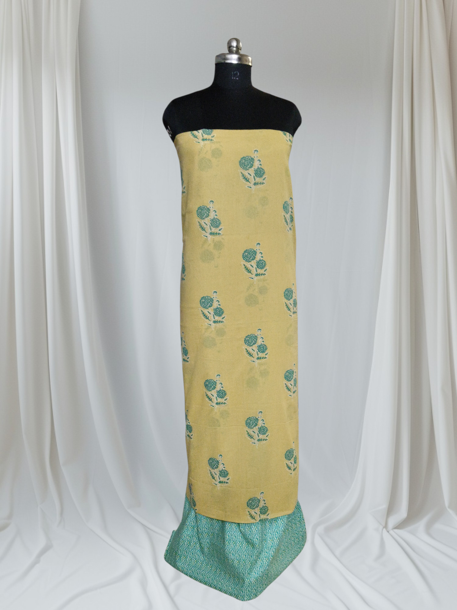 Floral Booti & Striped Block Print 2-Piece Co-ord Set | Yellow & Green | Indian Handloom