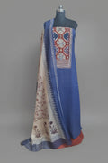 Kota Doria dupatta with Navy Blue and Rust unstitched salwar suit set – front view