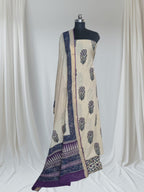 3-Piece Unstitched Suit Set – Golden Border Block Print – Indian Handloom – SKU 1141