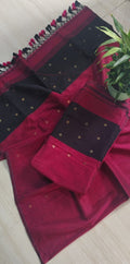 Maroon & Black Handwoven Linen 2-Pc Unstitched Set – Golden Disc Metallic Weave