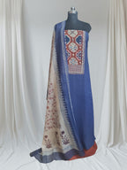3-piece unstitched salwar suit set with Kota Doria dupatta – Navy Blue and Rust colorway