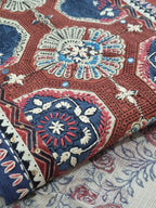 Block printed neckline detail on Navy Blue unstitched suit set with Kota Doria dupatta