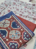 Navy Blue and Rust 3-piece unstitched suit set with patched neckline and Kota Doria dupatta