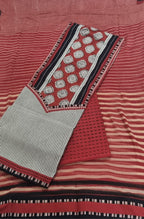 Black & Maroon Cotton 3-Pc Unstitched Suit Set with Kantha Embroidery