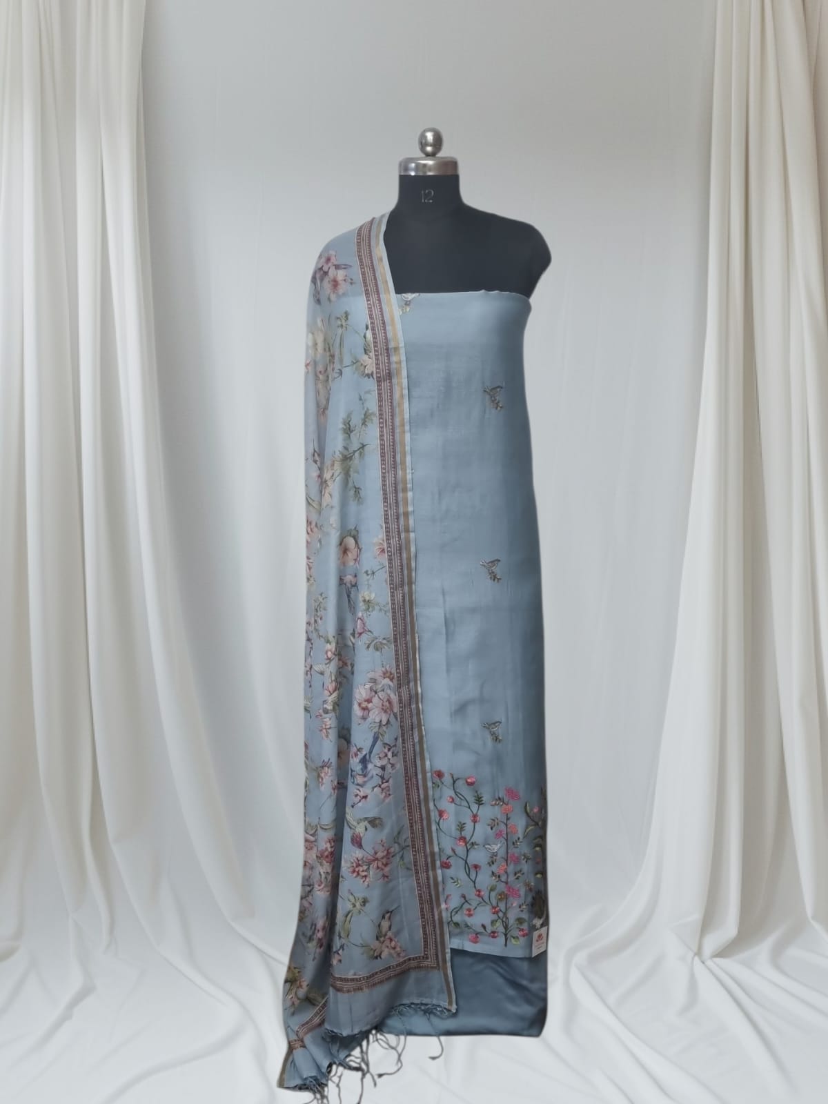 Powder blue embroidered salwar kameez set – styled product shot