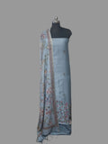Powder blue 3-piece linen suit – full product view with dupatta