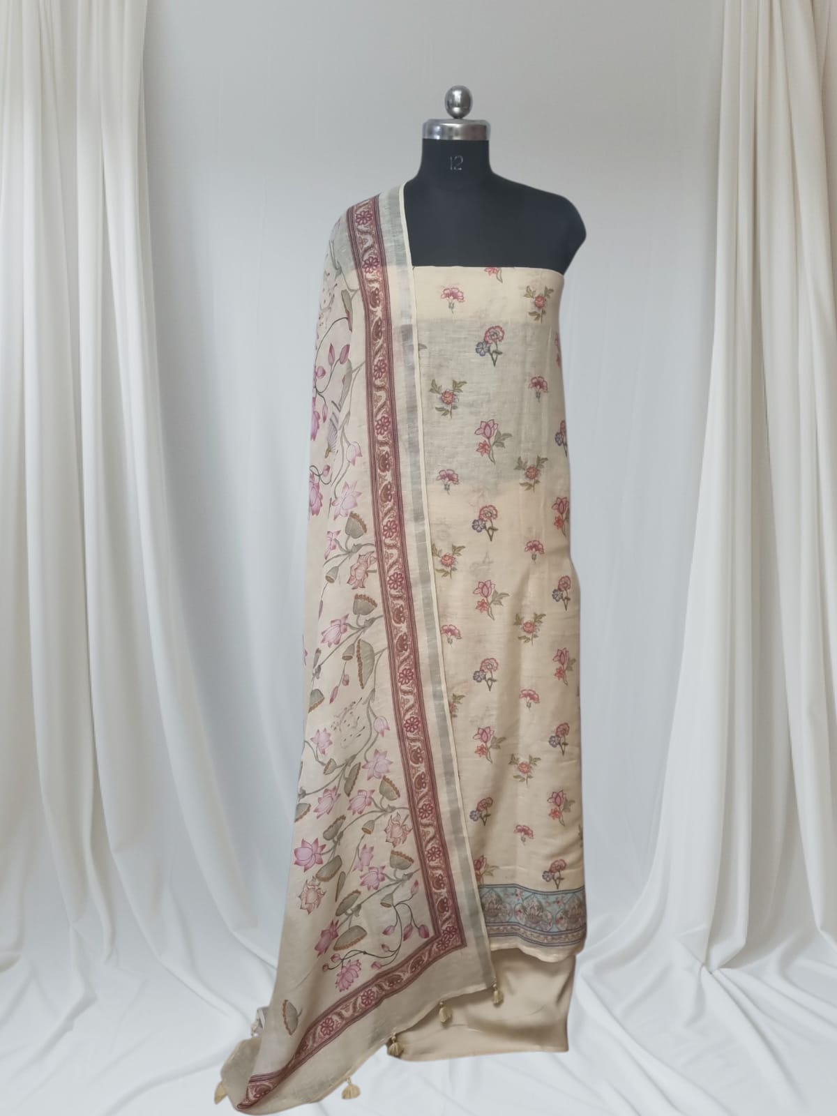 Soft yellow Indian handloom linen 3-piece suit set – full look