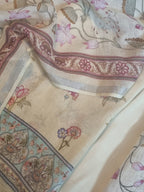 Indian handloom 3-piece linen suit set in soft yellow – detail view