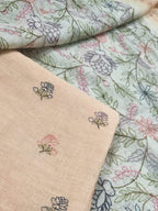 Indian handloom linen suit set – apricot with dupatta styled view