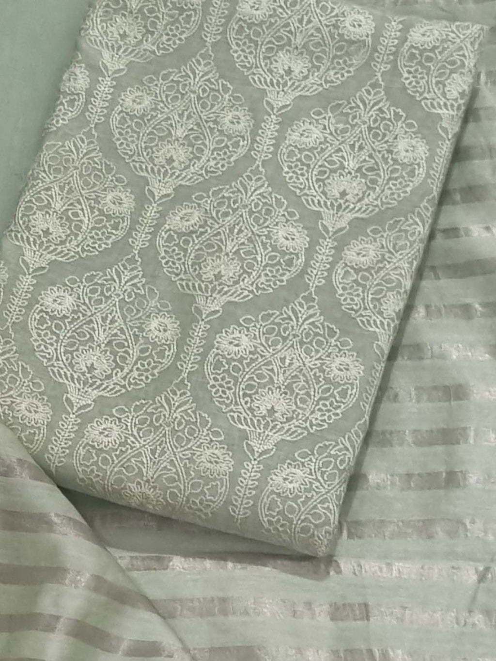 Green Chanderi Silk unstitched suit – embroidery detail close-up