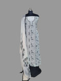 Off white black Kota unstitched suit set with Chikankari embroidery – front portrait