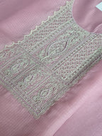 Hand embroidery detail on powder pink Kota Doria suit fabric – Indian handloom