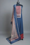 Blue & Red Cotton Unstitched Suit Set with Hand Embroidery Neckline – Hero Shot