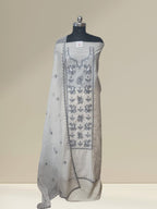 Off White Handloom Chanderi Silk Unstitched Suit with Bird Motif Embroidery – Tantuvanacrafts