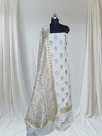Cream & green Banarasi Indian handloom suit set – alternate angle