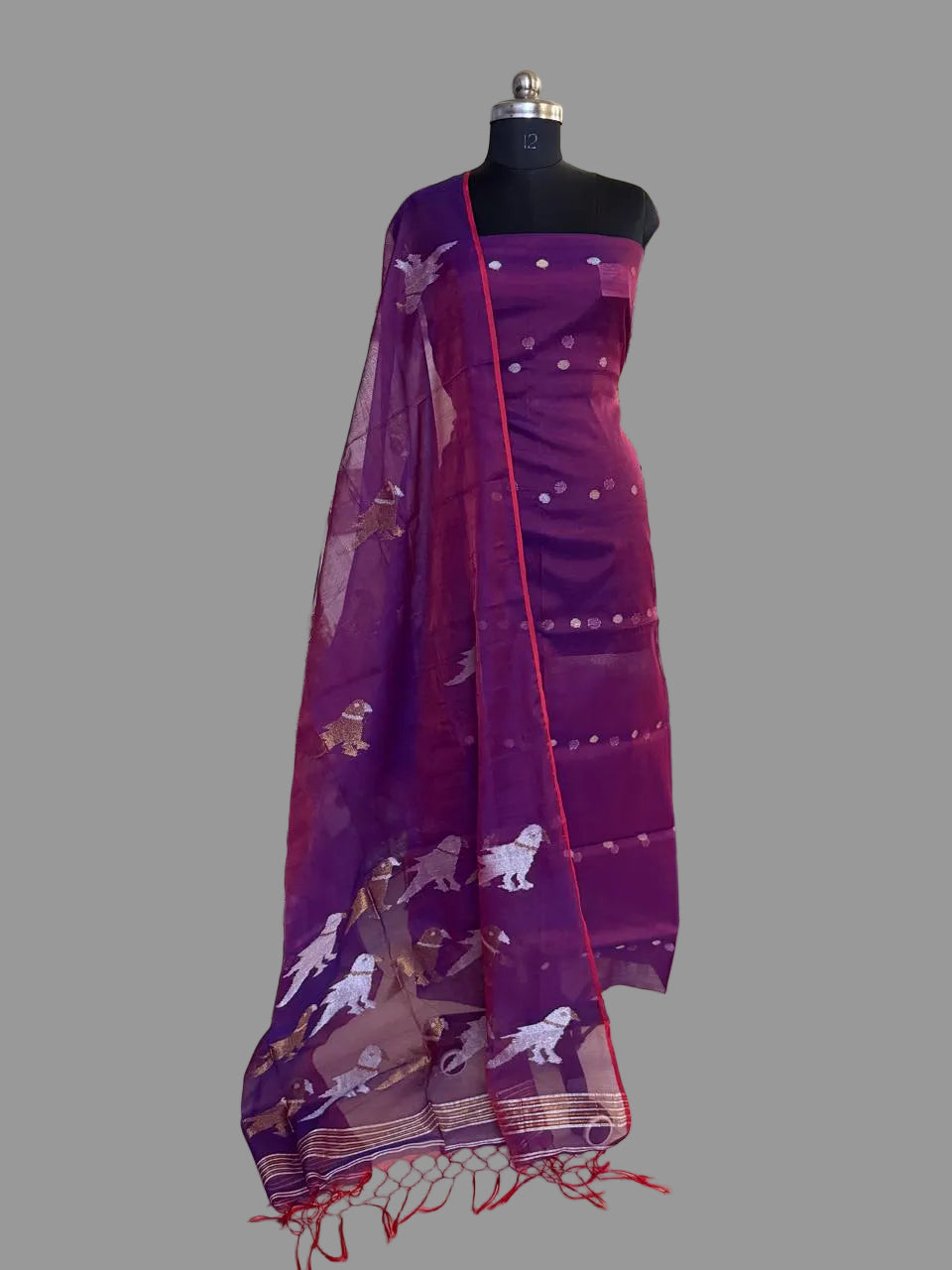 Handwoven Jamdani Suit Fabric | Purple & Silver-Bronze | 2-Pc Unstitched | Indian Handloom