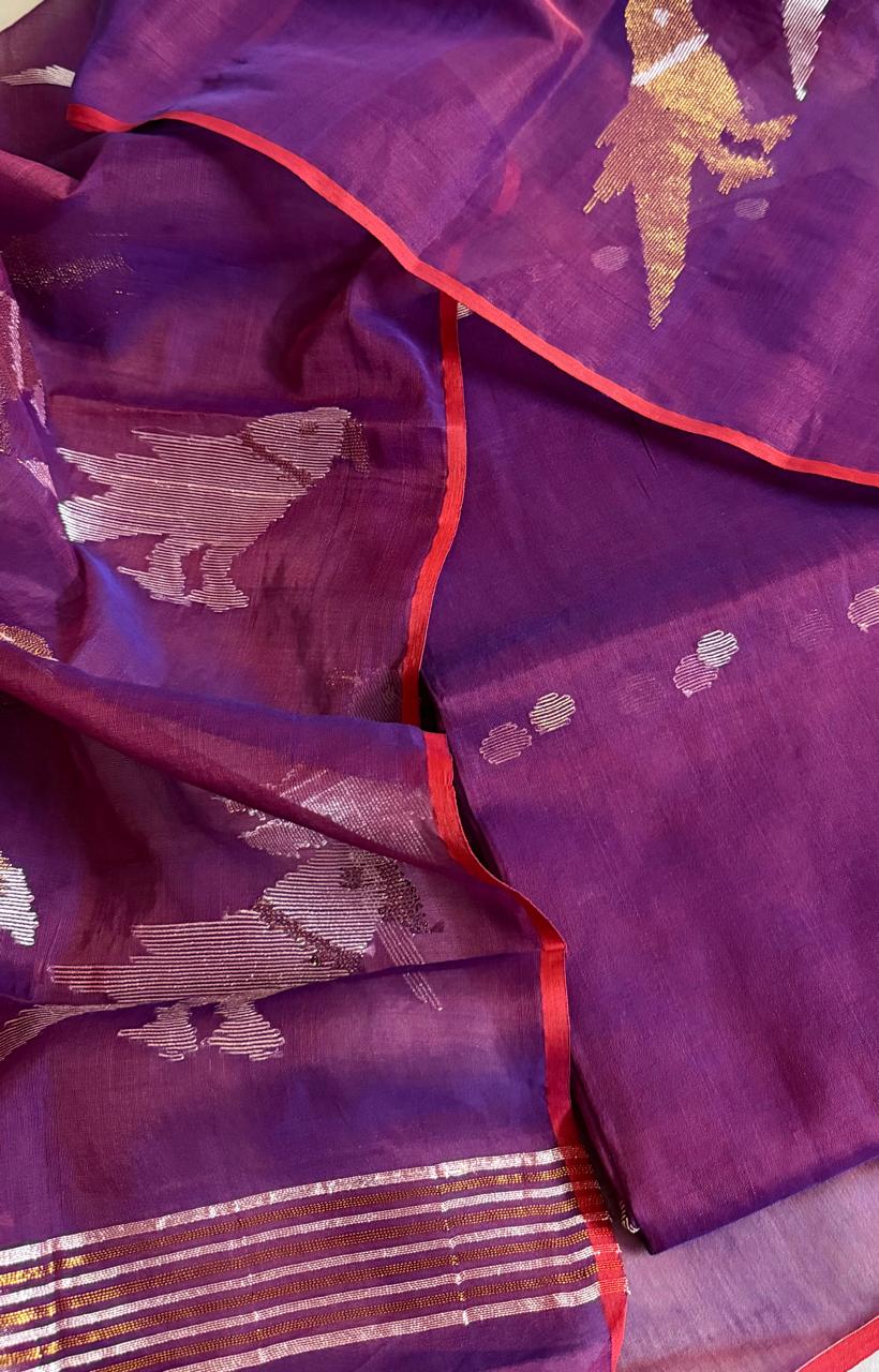 Handwoven Jamdani Suit Fabric | Purple & Silver-Bronze | 2-Pc Unstitched | Indian Handloom