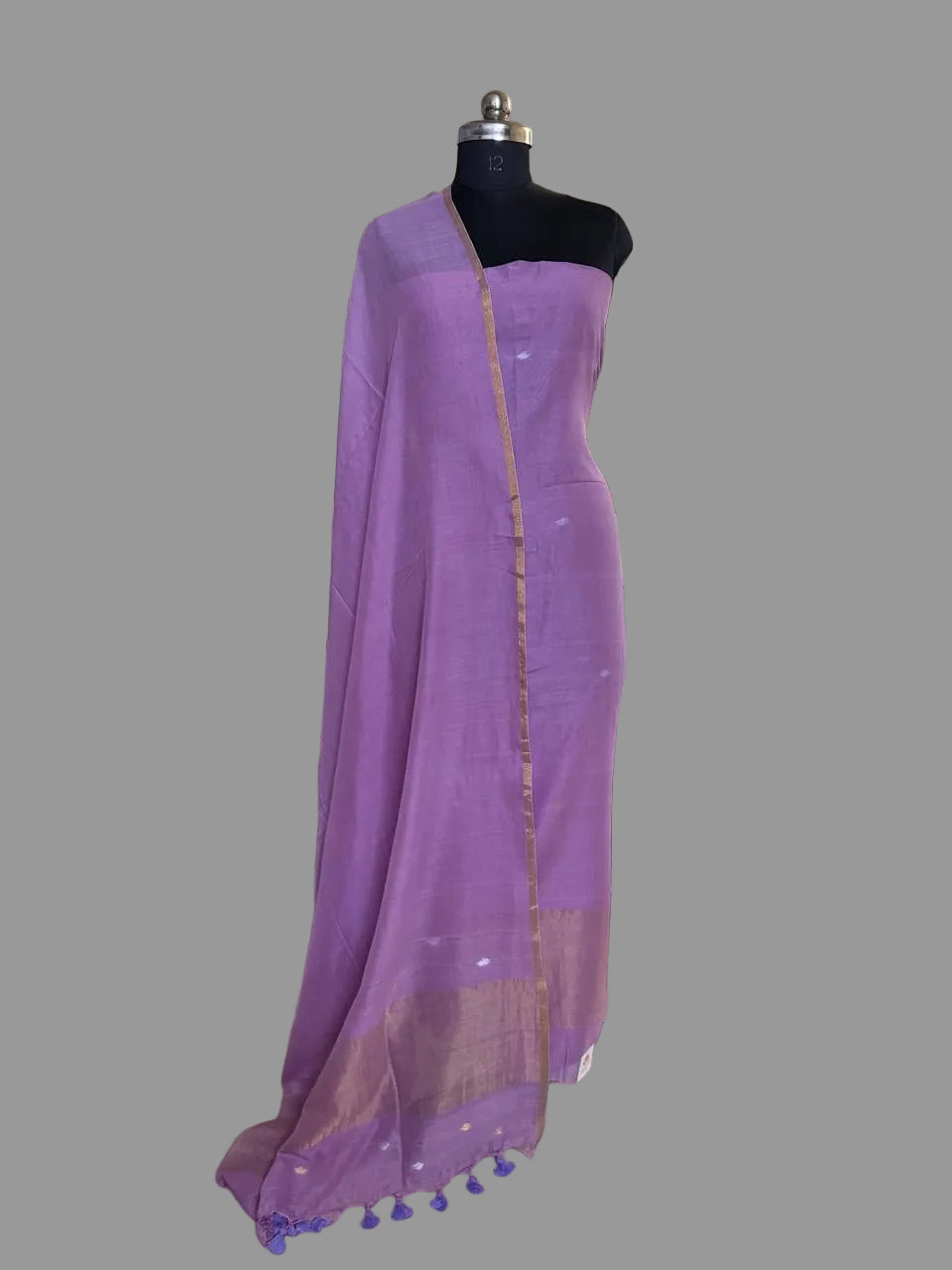 Handwoven Bengal Cotton Suit Fabric | Enchanted Lilac & Ganga-Jamuna Zari | 2-Pc Unstitched Set | Indian Handloom