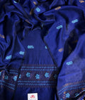 Handwoven Bengal Cotton Muslin Suit Fabric | Midnight Blue & Bronze Floral Bootis | 2-Pc Unstitched Set | Indian Handloom