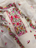 Parsi Gara hand-embroidered red bird motif cotton 3-piece unstitched suit – detail shot