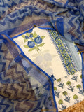 Indian Handloom 3-Piece Unstitched Suit – Pomegranate Block Print Cotton with Kota Doria Dupatta Detail