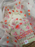 Cream Cotton Kameez Flat Lay – Orange & Pink Multicolour Floral Garden Embroidery with Scallop Dupatta Border & Orange Bottom