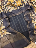 Black Chanderi Silk Unstitched Suit Set Flat Lay – Tagai Stripe Kameez with Kalamkari Dupatta & Zari Border