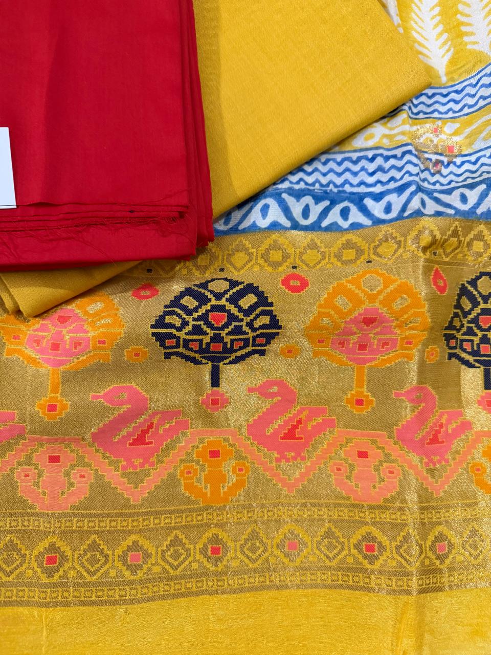 Red Glaze Cotton Unstitched Kurta Fabric – Premium Indian Handloom Dress Material | 3-Pc Festive Suit Set | House of Tantuvana