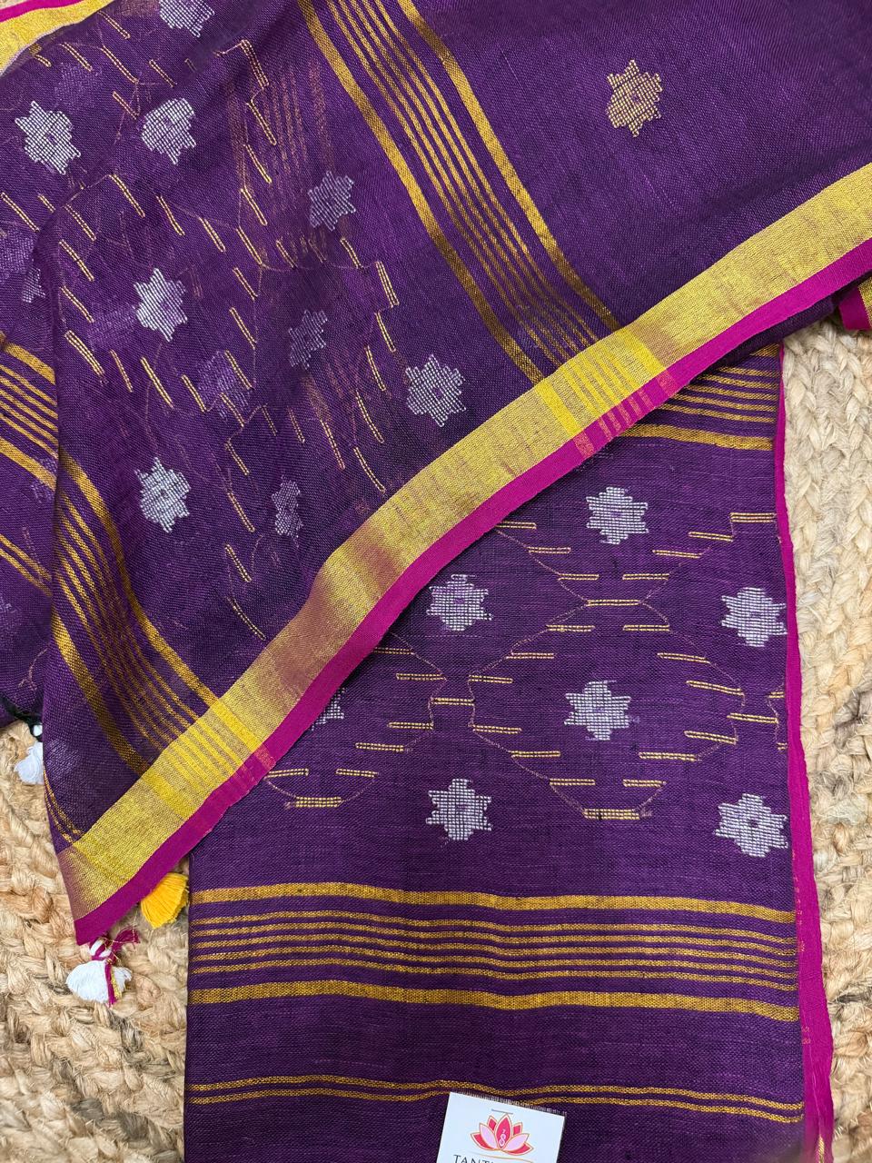 60 Lea Linen Jamdani 2-Pc Suit | Deep Purple & Metallic Stars